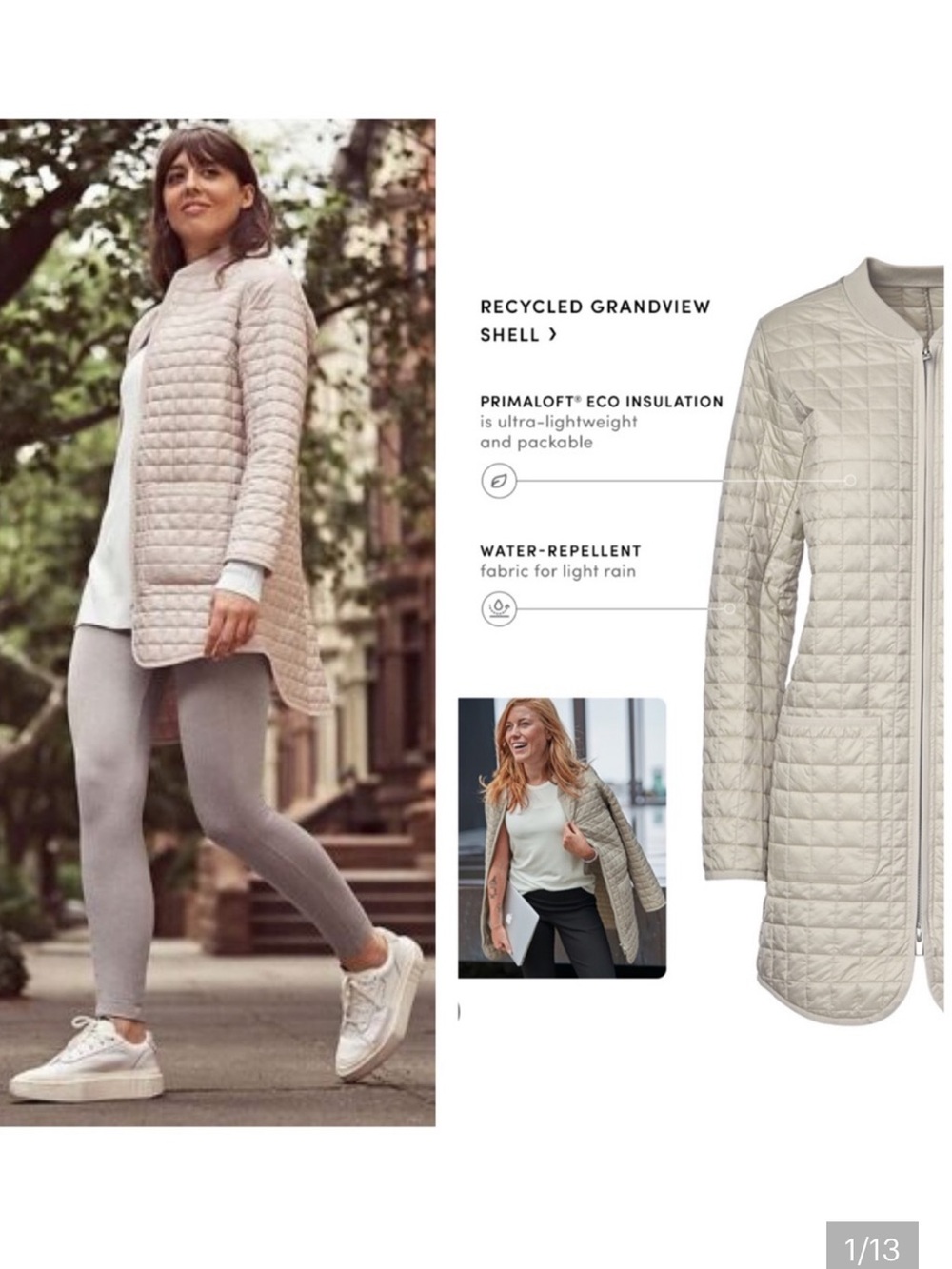 Athleta Grandview primaLoft Quilted Long Puffer Jacket - dove Taupe